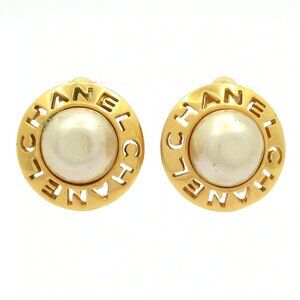Auth CHANEL - Gold Cream Hardware faux Pearl Clip On Earrings